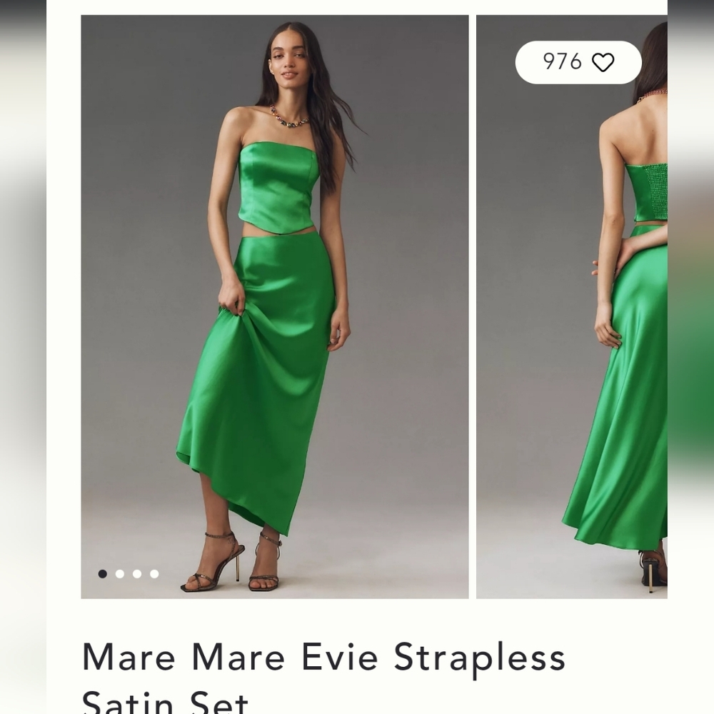 Mare Mare Green Satin Strapless Set Nwt Medium
